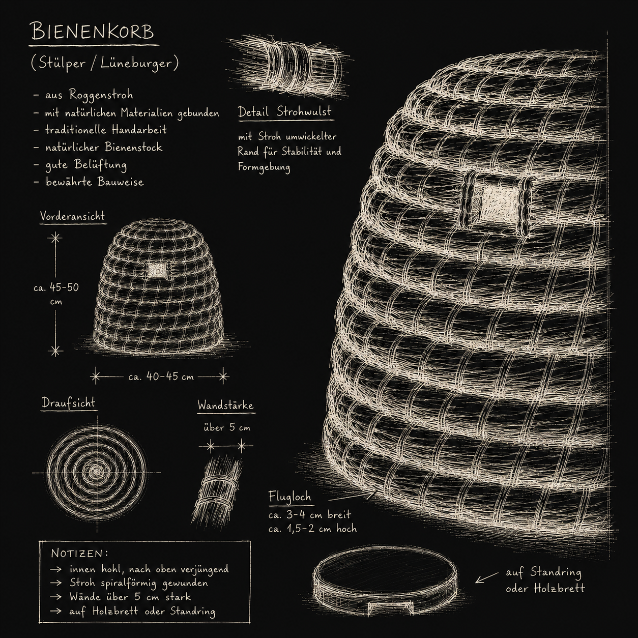Skizze eines traditionellen Bienenkorbs