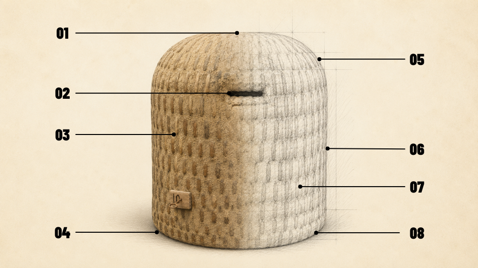 Bienenkorb mit markierten Qualitätsmerkmalen